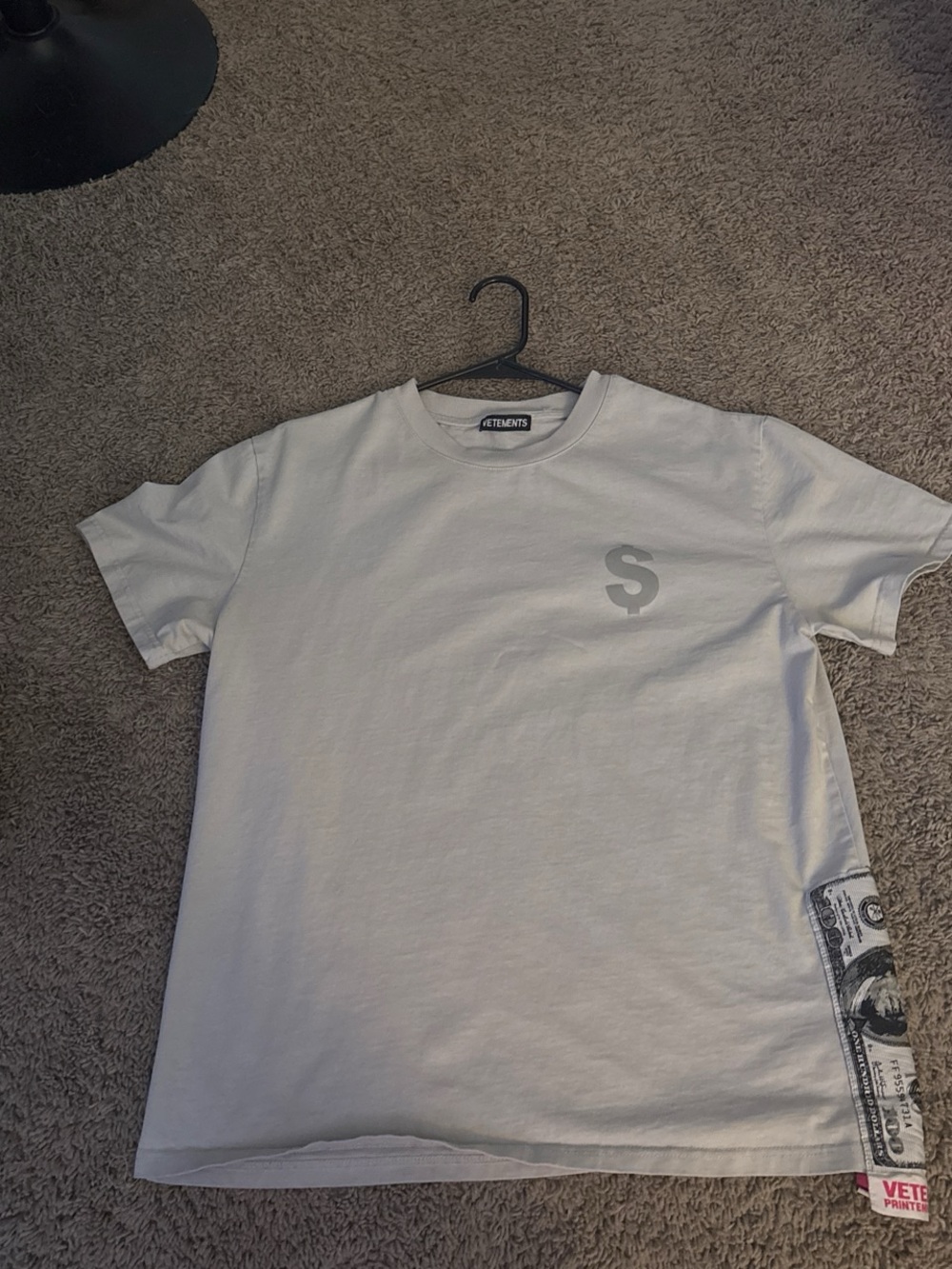 Vetements Light Gray Dollar-Print Cotton T-Shirt
